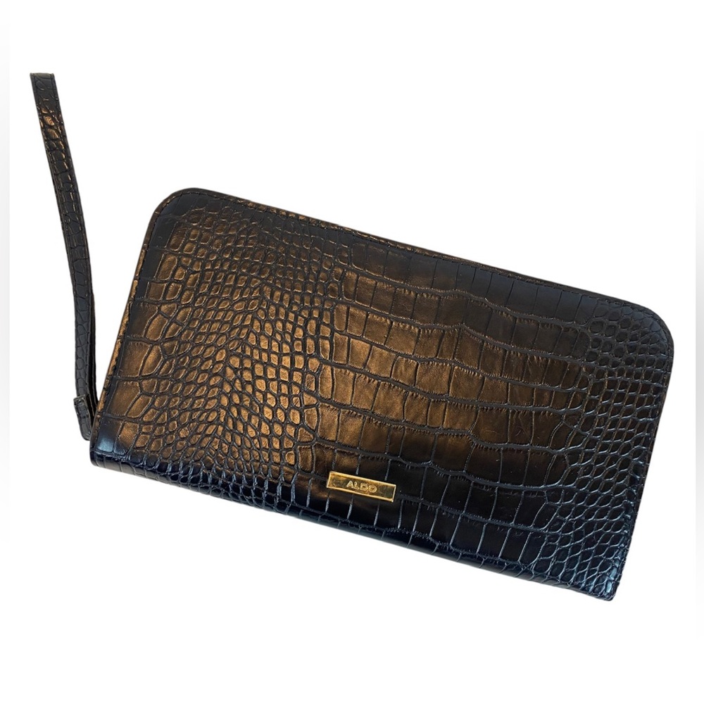 Aldo Crocodile Embossed Black Clutch Nwot Gem